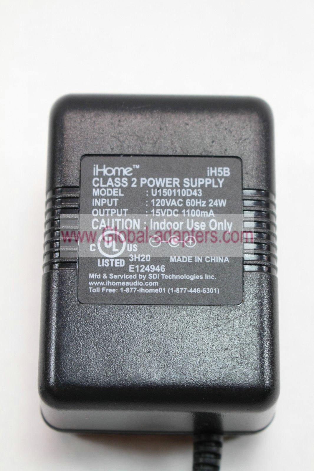 New iHome Ih5 AC Adapter Class 2 Power Supply 15 VDC 1100ma U150110D43 Power Supply - Click Image to Close